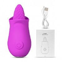 Vibrator w/Tongue, 10 Function, Silicone, Flower Shape, PURPLE